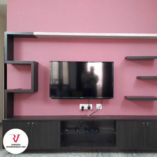 Wood Wall Tv Stand with Pink Backround RV Sarvesh Interior
